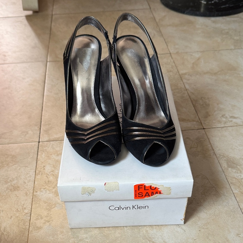 Calvin Klein Elegant Black Peep-Toe Slingback Heels